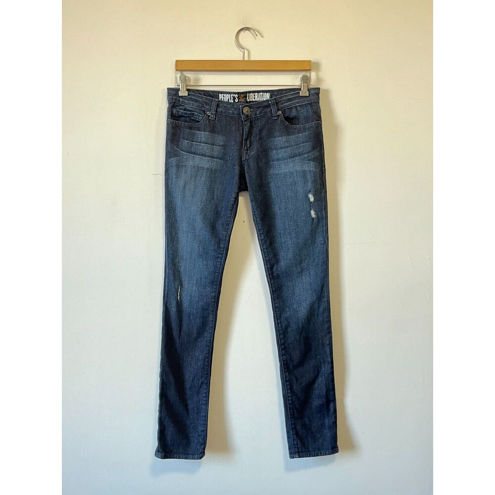 2000s Low Rise Dark Wash Distressed Star Pocket Skinny Jeans Stretch 28 x 32